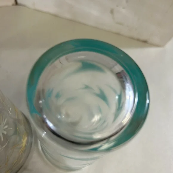 3 Vintage 50s 60s atomic drink glass Starburst Boomerang Teal Red Yellow MCM - Picture 12 of 16